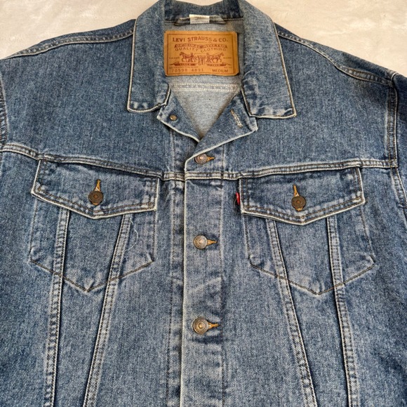Levis 70598 4891 Denim Trucker Jacket Mens Medium Blue Vintage 90s Oversized - Picture 2 of 7